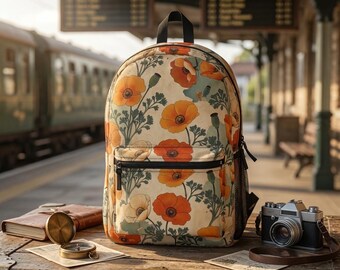 California Poppy Backpack | Vintage Floral Botanical Print Everyday Bag