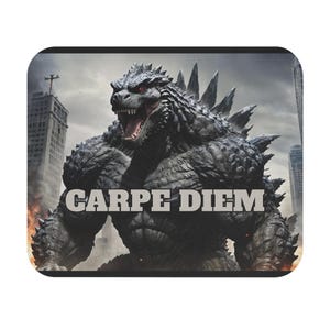 Godzilla Carpe Diem Mouse Pad, Gamer Desk Accessories, Unique Office Decor, Gift for Graphic Designers, Monster Themed Mousepad