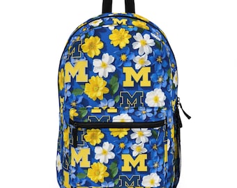 Michigan Wolverines Backpack | Floral Maize Blue University of Michigan Fan Bag Laptop Daypack School Spirit