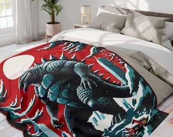 Manta polar navideña de Godzilla Arctic, acogedora manta navideña, decoración de Godzilla, regalo para papá, regalo para adolescentes, decoración de cómics de anime