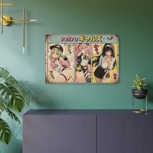 Retro Anime Girls Metal Sign | Vintage Manga Panel Wall Art image 16