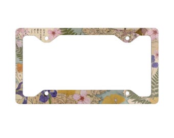 Limited Edition Vintage Floral License Plate Frame | Metal Car Tag Border