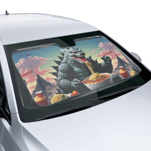 Godzilla Ramen Car Sunshade, Kaiju Style Auto Accessory, New Driver Gift, 16th Birthday Present, Vehicle Sun Blocker