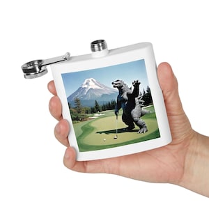 Godzilla Golf Flask, Stainless Steel 6oz, Golfers Gift, Accessories, Lessons, Dad, Unique Present