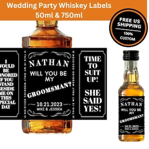 Personalized Groomsman Best Man Whiskey 50ml & 750ml Bottle Labels | Any Role Bridesmaid Maid of Honor Wedding Proposal Party Favors Gifts