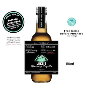 Custom Añejo Tequila Mini 50ml Shot Bottle Tequila Labels Template Printable | Customize for Any Occasion | Instant Download