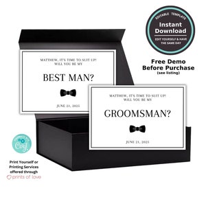 Groomsman Best Man Proposal Card Templates | Wedding Party Personalized Will You Be My | Groomsmen Bride | Printable Instant Download