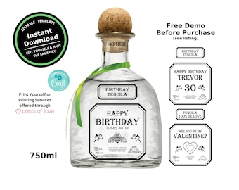 Custom Tequila 750ml Bottle Label Template Printable | Customize for Any Occasion | Instant Download