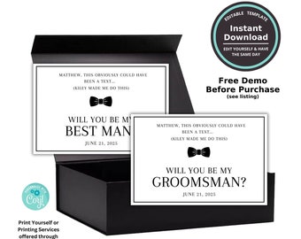 Funny Groomsman Best Man Proposal Card Templates | Wedding Party Personalized Will You Be My | Groomsmen Bride | Printable Instant Download