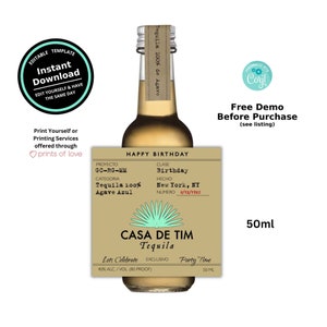 Personalized Reposado Tequila Custom Mini 50ml Shot Bottle Labels Template Printable | Any Occasion Birthday Bachelor | Instant Download