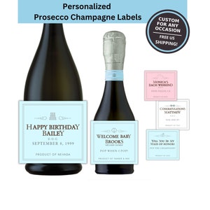 Personalized Custom Prosecco Champagne Bottle Label | Birthday Wedding Bridesmaid Baby Any Occasion Party Favor Gift Idea | Free US Shipping