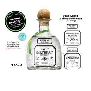 Custom Tequila 750ml Bottle Label Template Printable | Customize for Any Occasion | Instant Download