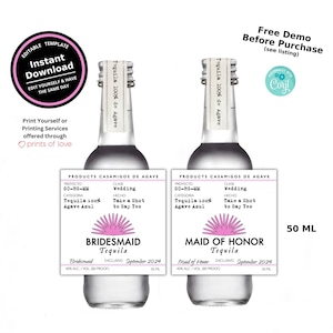 Custom Bridesmaid Maid of Honor Proposal Gift 50ml White Tequila Labels | Bridal Party | Bachelorette | Printable | Customize Download