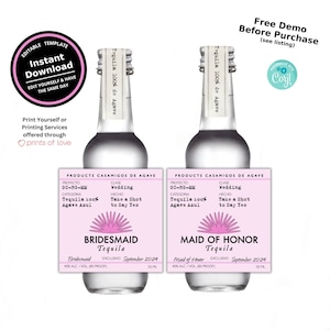 Custom Bridesmaid Maid of Honor Proposal Gift 50ml Pink Tequila Labels | Bridal Party | Bachelorette | Printable | Customize Download