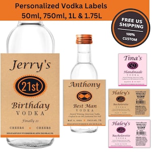 Custom Personalized Vodka 50ml 750ml 1L 1.75L Bottle Labels | Birthday Wedding Bachelor Bachelorette Any Occasion