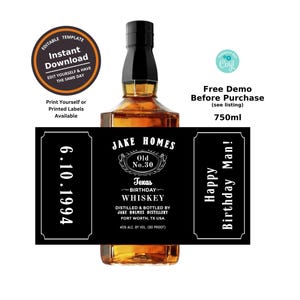 Personalized Custom Whiskey 750ml Bottle Labels Template Printable | Customize for Any Occasion | Instant Download