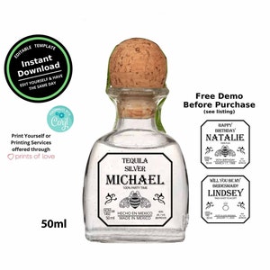 Custom Tequila Mini 50ml Bottle Labels Template Printable | Customize for Any Occasion | Instant Download