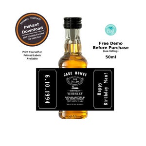 Personalized Custom Whiskey 50ml Mini Shooter Bottle Labels Template Printable | Any Occasion Birthday Bachelor Party | Instant Download