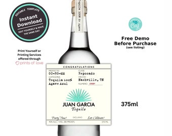Custom Blanco Tequila 375ml Bottle Labels Template Printable | Customize for Any Occasion | Instant Download