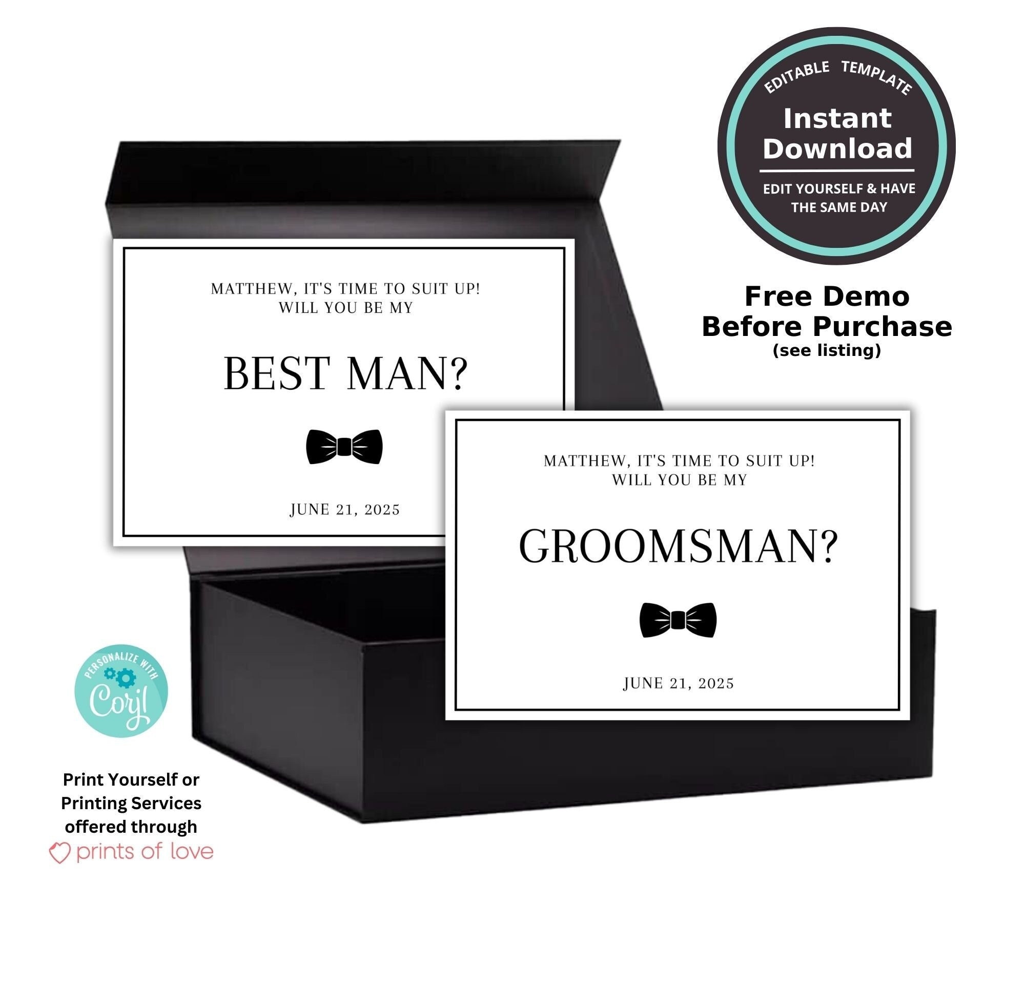 Groomsman Best Man Proposal Card Templates | Wedding Party Personalized Will You Be My | Groomsmen Bride | Printable Instant Download