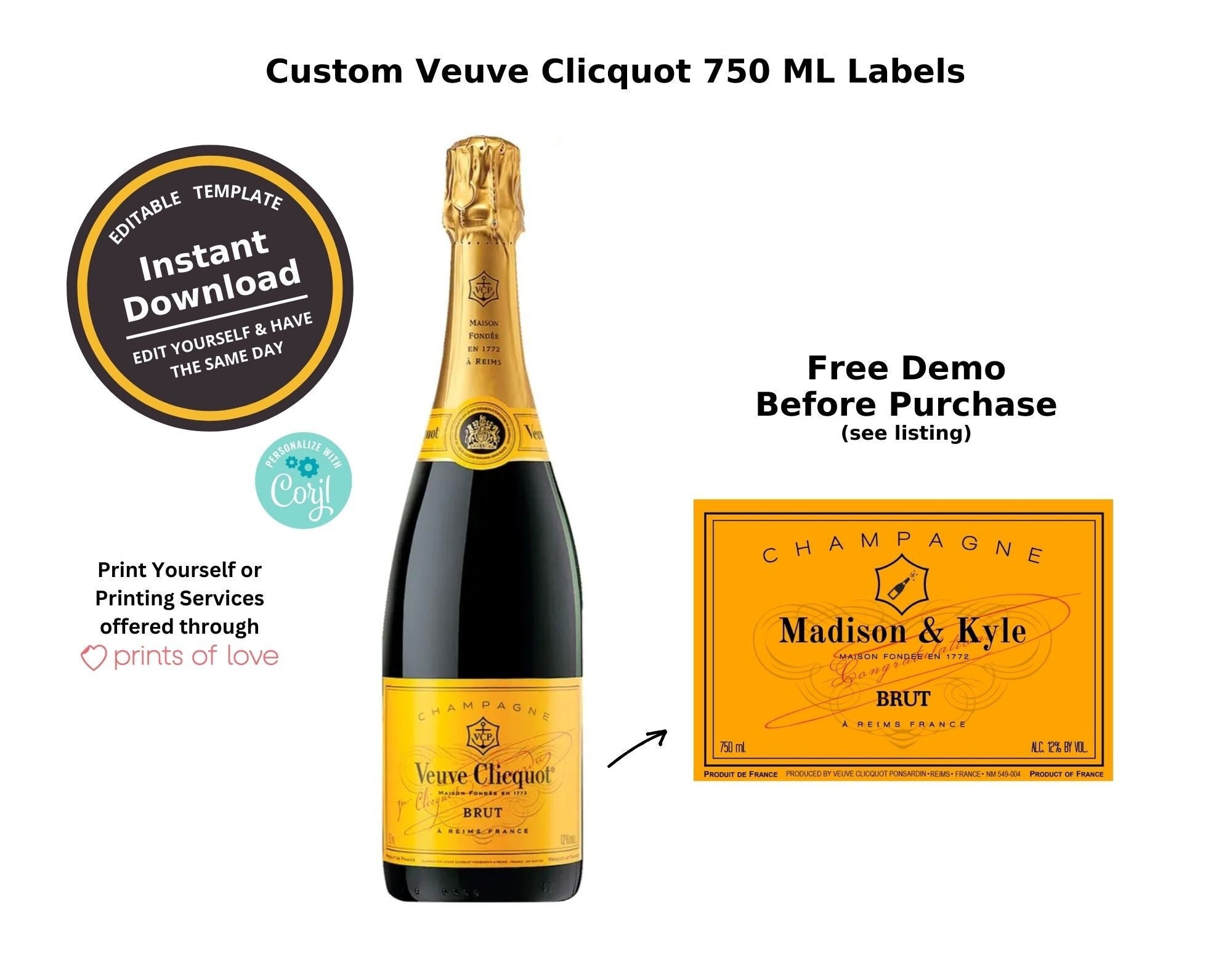 Veuve Clicquot Custom 750ml Champagne Bottle Label Template Printable |  Customize for Any Occasion | Instant Download