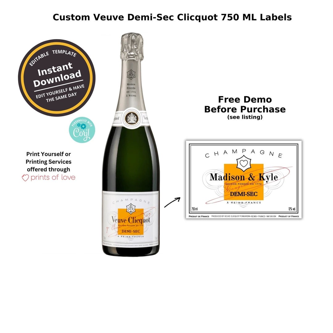 Veuve Clicquot Demi sec Custom 750ml Champagne Bottle Label Etsy