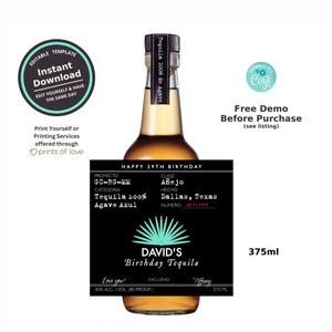 Custom Añejo Tequila 375ml Bottle Labels Template Printable | Customize for Any Occasion | Instant Download