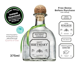 Custom Tequila 375ml Bottle Label Template Printable | Customize for Any Occasion | Instant Download