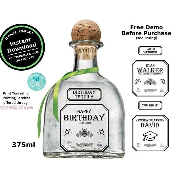 Custom Tequila 375ml Bottle Label Template Printable | Customize for Any Occasion | Instant Download