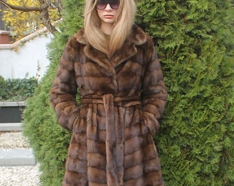 SPRING SALE 100% Real Ranch Mink Fur Coat Jacket Clothing Fashion Trench Outwear L/XL