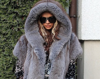 SPRING SALE 100% Real Ranch Arctic Fox Fur Vest With Hood Coat Outwear Clothing S/M Gray