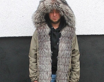 VENTE DE PRINTEMPS 100% Réel Argent Fourrure De Renard Veste Avec Capuche Parka Outwear Mode S/M