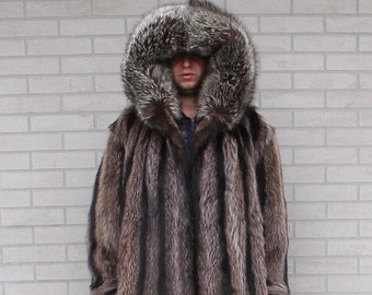 Manteau en fourrure de raton laveur 100% véritable pour hommes, veste avec capuche, vêtements d'extérieur, 2XL/3XL, vente de printemps