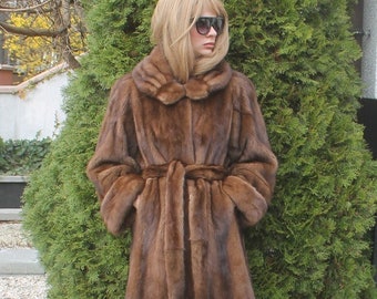 100% Real Ranch Mink Fur Coat Outwear Clothing Fashion Trench L/XL