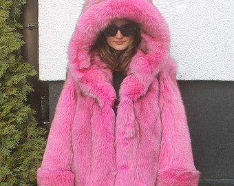 VENTE DE PRINTEMPS 100% Real Ranch Arctic Fur Jacket Hood Coat Outwear Vêtements Fox M Rose