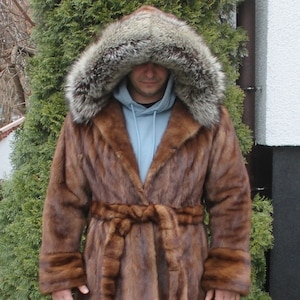 Last pre-season SALE Men&#39;s 100% Real Mink Fur Jacket With Hood Coat Outwear Fashion XL/ 2XL