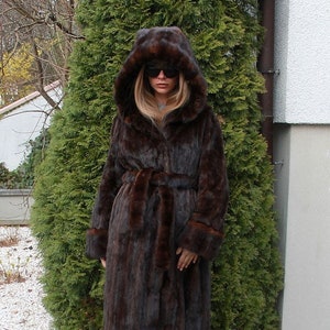 Fur coat with belt hot sale