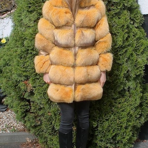 Luxury Real Fox Fur Jacket Saga Furs Silver New like Sable Coat New XS S