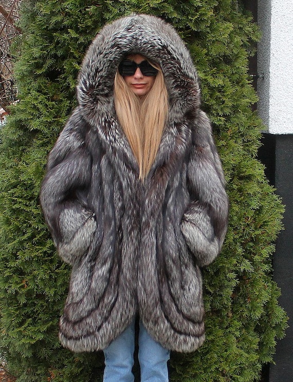 Fox fur hooded coat discount