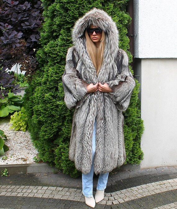 BLACK FRIDAY 100% Real Silver Fox Fur Jacket Coat Outwear Clothing Fashion  Swinger XL/2XL - Etsy