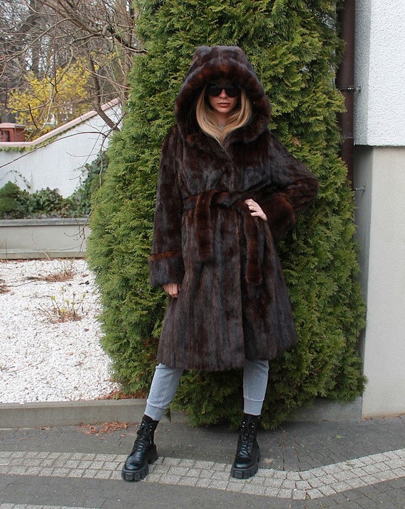 Mink coat with clearance hood