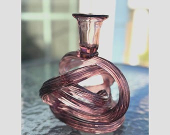 Anthropologie Kelly Twist Candlestick Amethyst Purple Hand Blown Glass Knot 6 Inch Sculptural