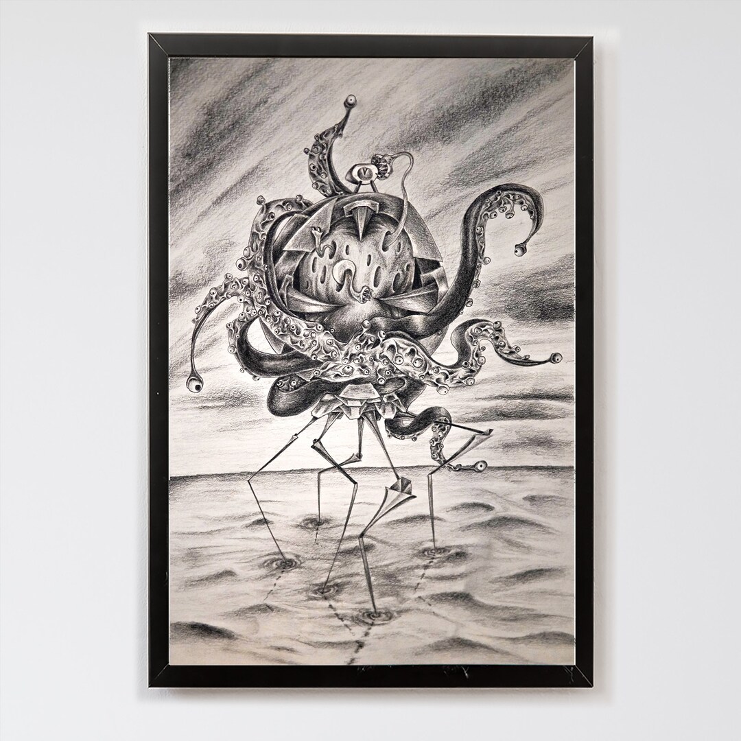 Monster Battle Character Print Pencil Art Pencil Print Graphite Art - Etsy