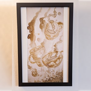 Framed Print Coffee Cups of Coffee   Black Frame and Matting  Coffee Painting   Pop Art   Coffee Artwork   Abstract Coffee Art