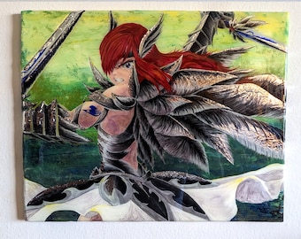 Original Scarlet Wizard  Handmade Acrylic Painting   Mixed Media Art Resin Art  Fanart Erza Scarlet
