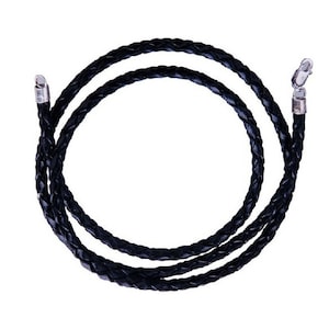 Black Leather Braided Rope Cord and Sterling Silver Clasp Chain Necklace 16&quot; 18&quot; 20&quot; 24&quot; 30&quot;