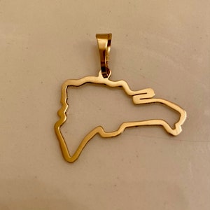 Dominican Republic Open Country Map Pendant in 14k Yellow Gold or Sterling Silver 1.25"