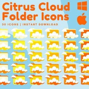30 Aesthetic Desktop Folder Icons - Custom Yellow Cloud Icons for MacBook, iMac, Windows - Elevate Study and Work - Personalize Your Space