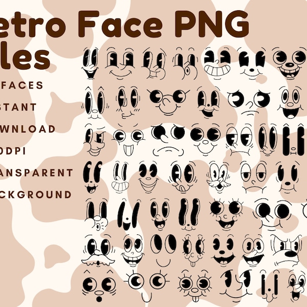 Create Nostalgic Vibes with Retro Faces PNG Bundle! Perfect for Mascot Makers - Vintage Character Faces. Old-Timey Charm for Your Designs