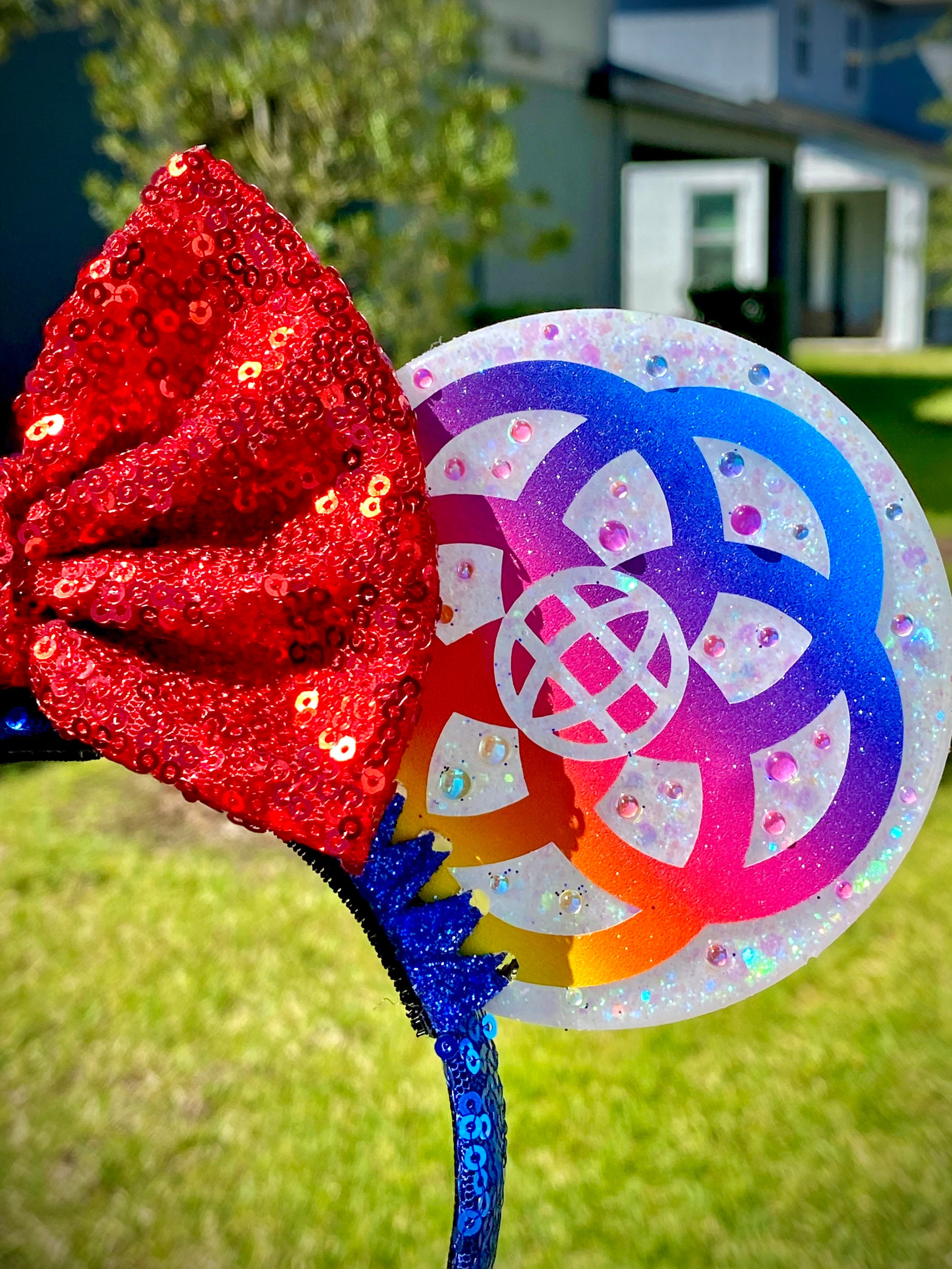 Epcot 40th Anniversary Rainbow Resin Art Ears With Bow - Etsy